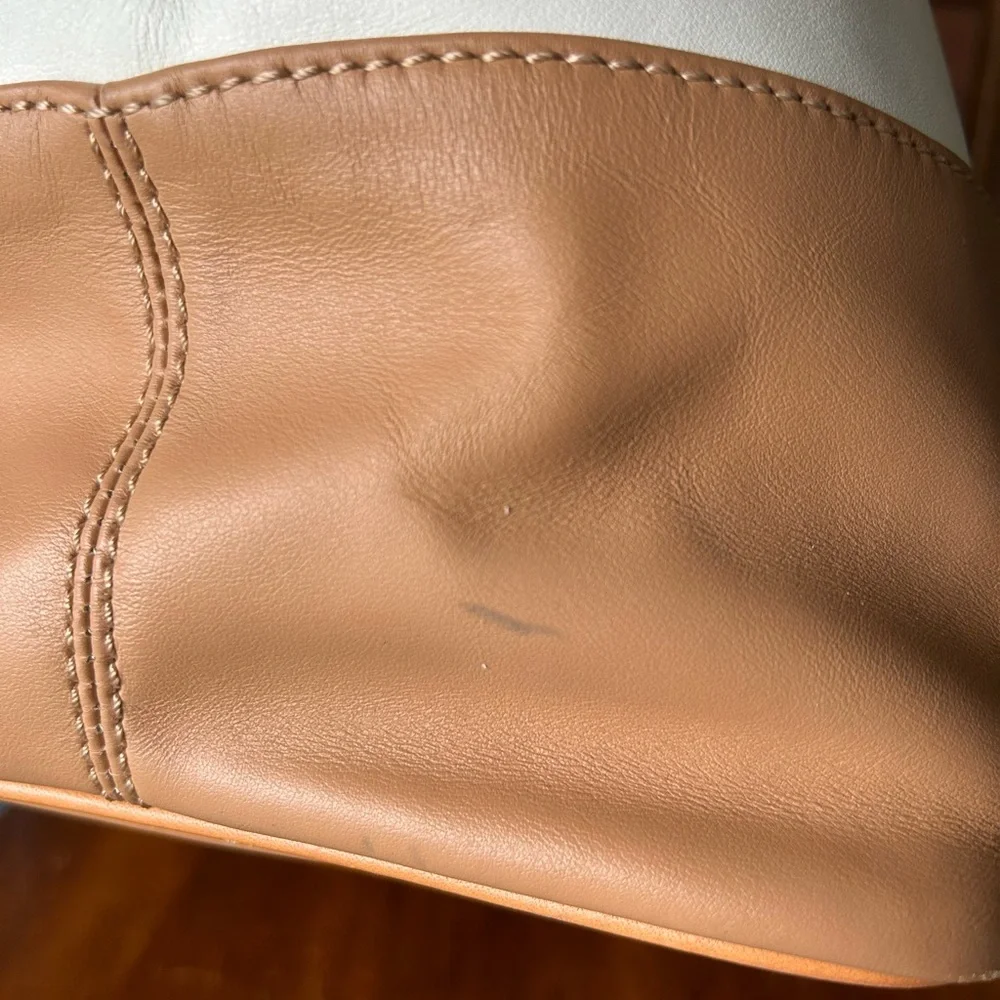 EUC Dooney & Bourke Smooth Leather Tobi Tote - Beige & Tan w/ Fuchsia Interior - Picture 9 of 16